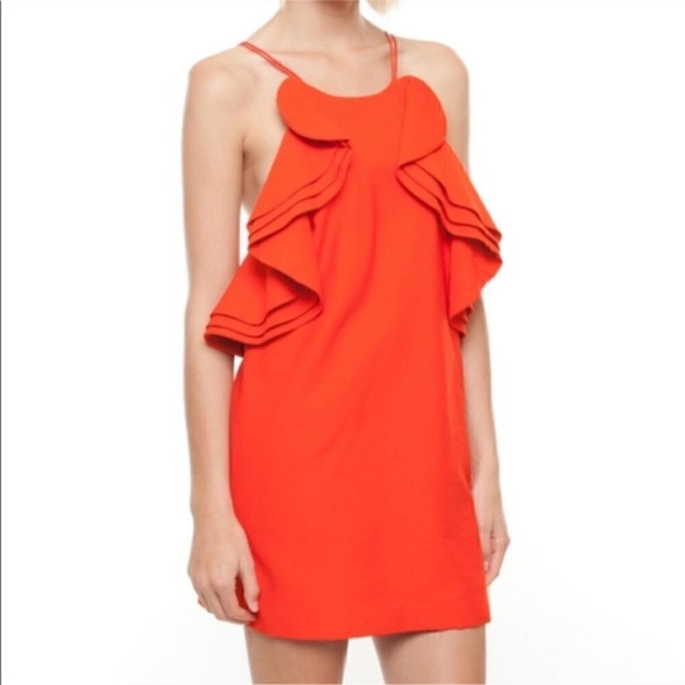𝅺CAMEO orange wake me sleeveless ruffle dress